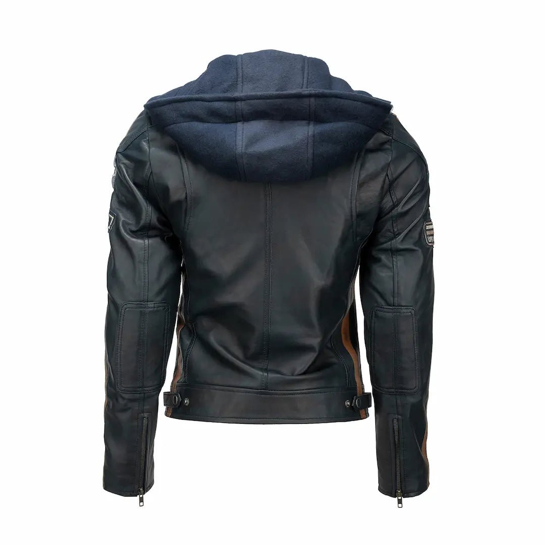Blouson cuir moto femme style vintage | LEGENDARY 58™ Bleu Navy | DESTOCKAGE — La capuche