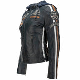 Blouson cuir moto femme style vintage | LEGENDARY 58™ Bleu Navy - LE PRATIQUE DU MOTARD