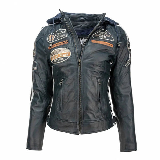 Blouson cuir moto femme style vintage | LEGENDARY 58™ Bleu Navy - LE PRATIQUE DU MOTARD