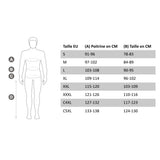 Blouson moto CIRRUS bleu — tableau de mesures du fabricant