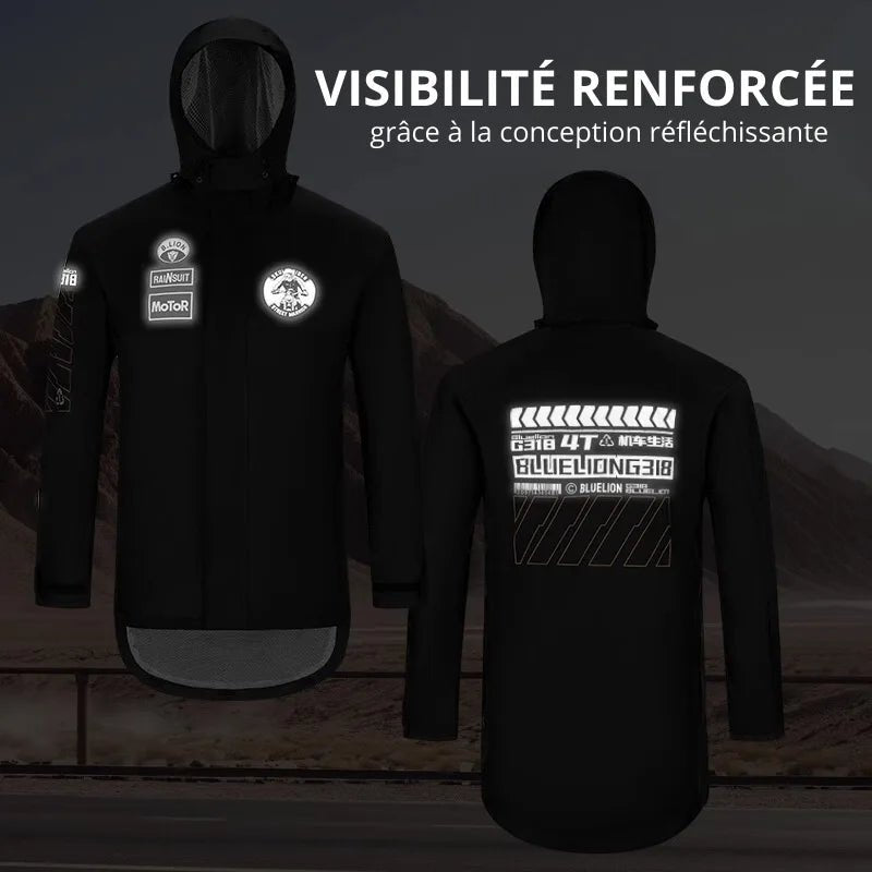 Combinaison De Pluie Moto Homme – Imperméable 15000 Mm – Capuche Amovible Et Bandes Réfléchissantes
