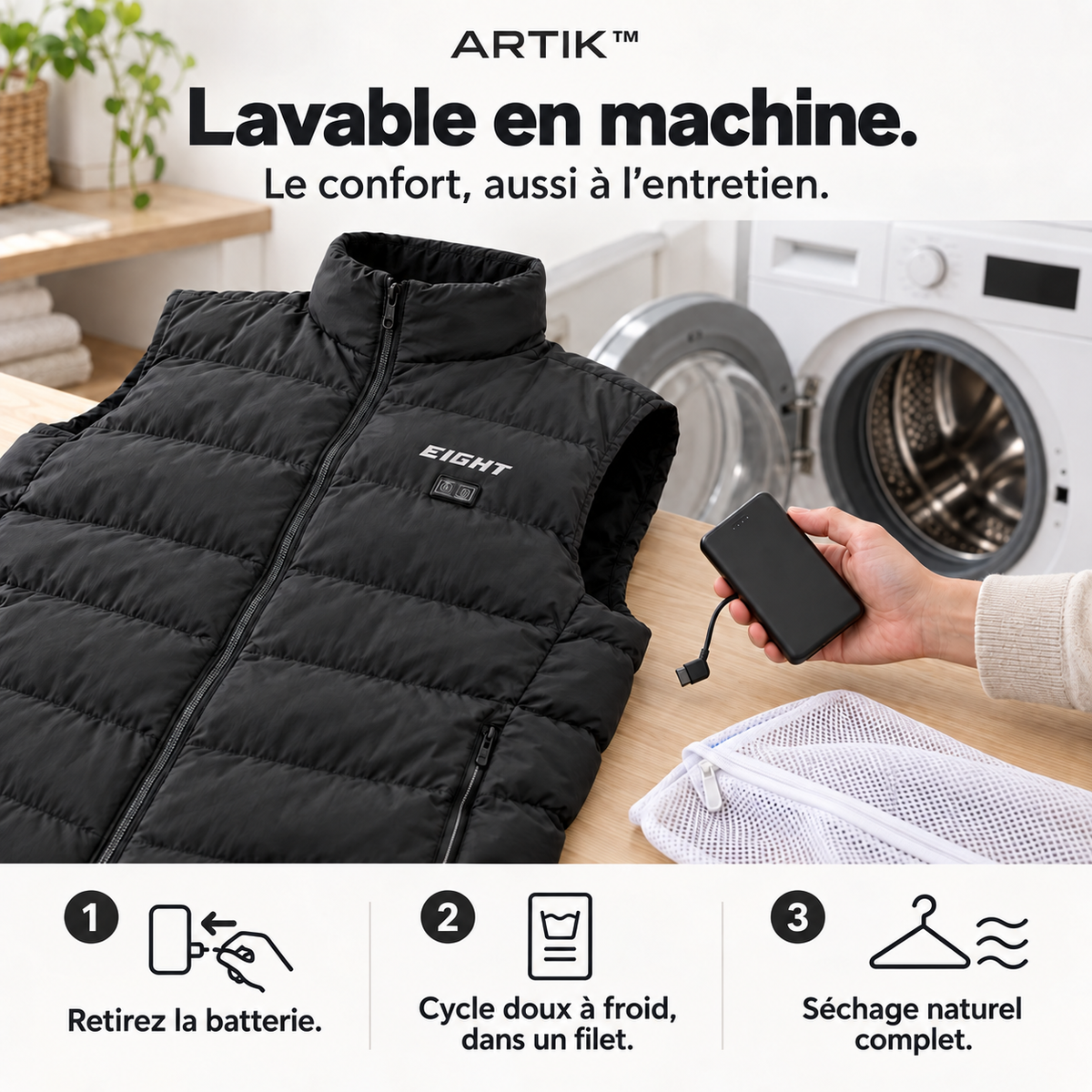 Gilet Chauffant moto ARTIK™ - Confort Extrême — Lavage