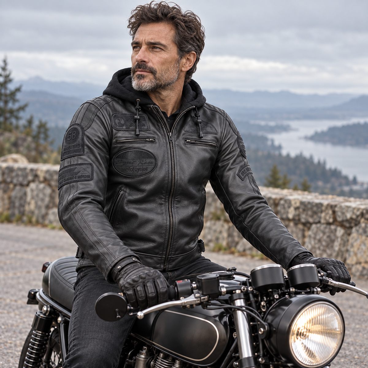 Blouson moto Cuir Homme : CAFE RACER  BLACK EDITION — Au guidon