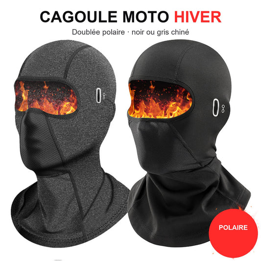 Cagoule moto hiver doublée polaire, coloris noir et gris chiné