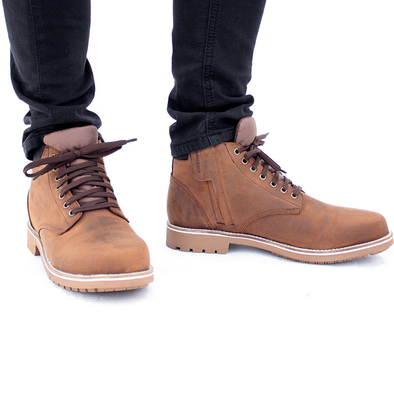 Bottine Moto Homme Harisson Custer Commando Marron — Waterproof Cuir CE - LE PRATIQUE DU MOTARD