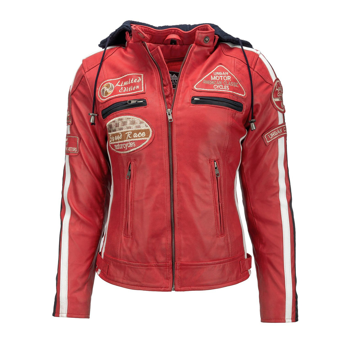 Blouson cuir moto femme style vintage | LEGENDARY 58™ Rouge — De face