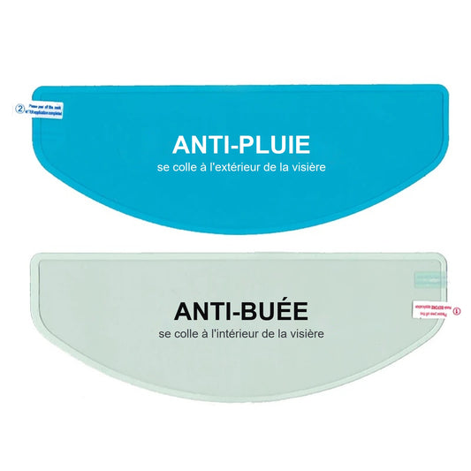 Pack 2 films : film anti-buée intérieur et film anti-pluie extérieur pour visière