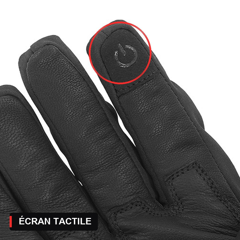 Gant moto hiver noir : bout de l’index et son pictogramme d’écran tactile