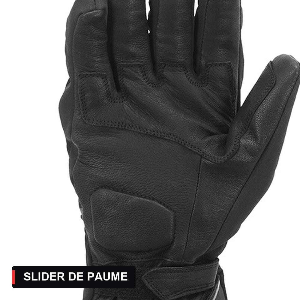 Gant moto hiver noir, côté paume en cuir