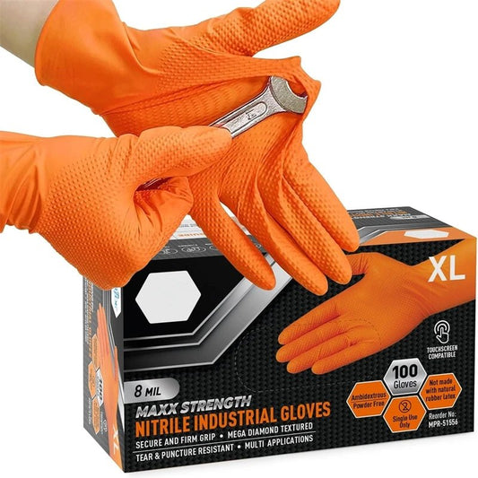 Gants Nitrile Orange Mécanicien 8 Mil – Texture Diamant, Jetables - LE PRATIQUE DU MOTARD