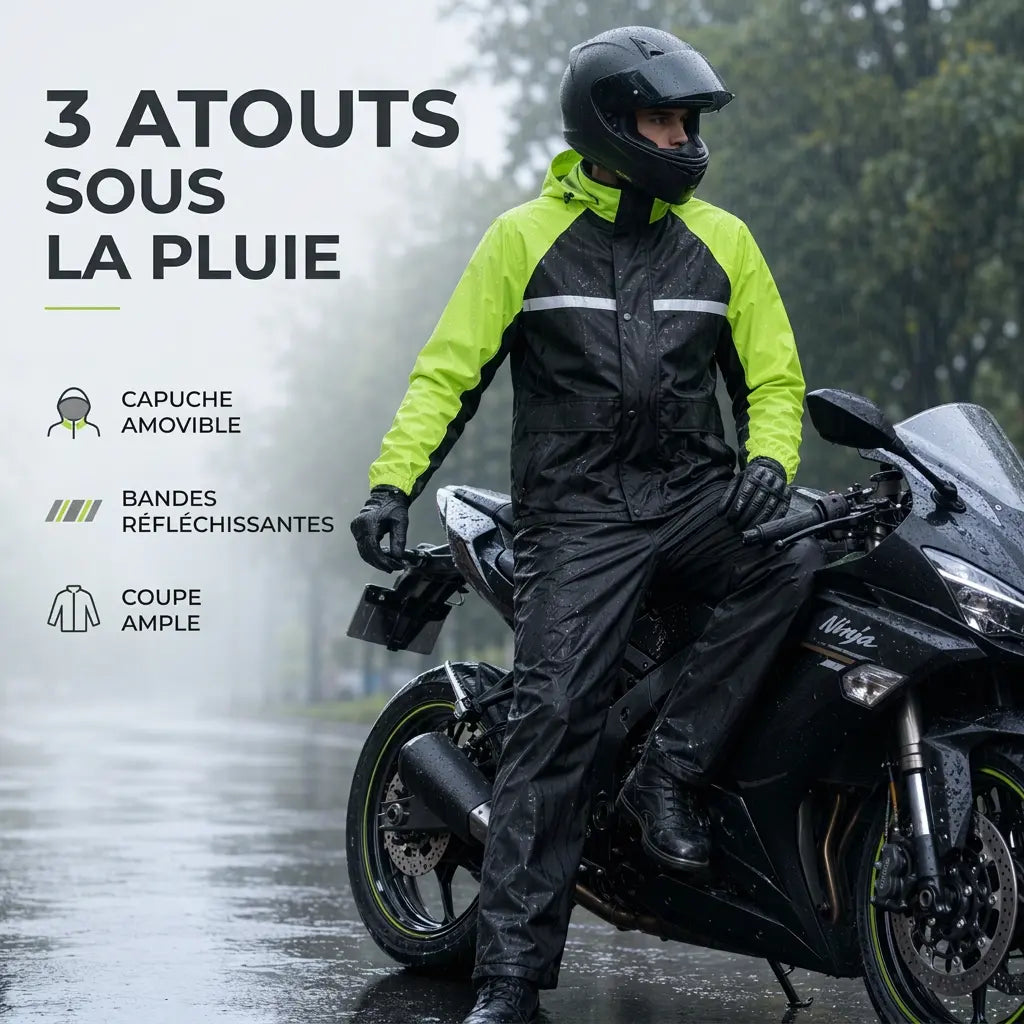 Reflective Motorcycle Rain Jacket and Pants Set — 