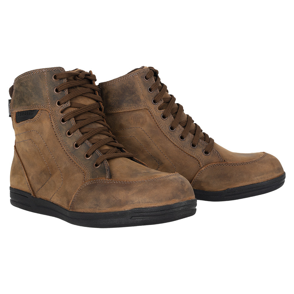 Bottes Moto Homme Oxford Kickback — Cuir Imperméable Casual Montant, Marron