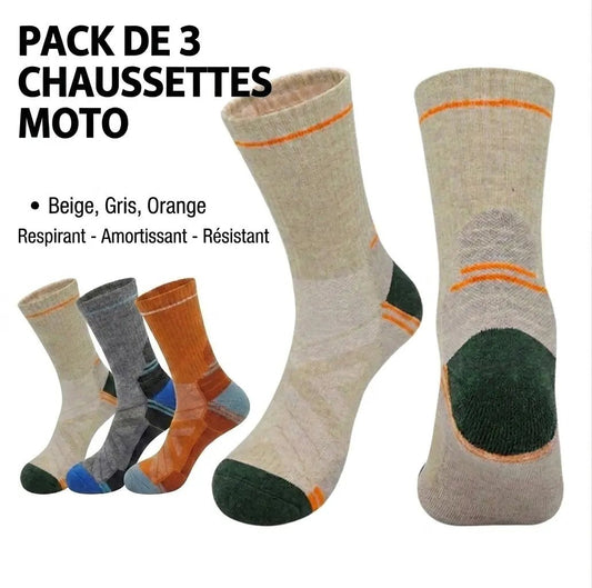 Pack de 3 Chaussettes Moto — Laine Technique, Amorties & Respirantes - LE PRATIQUE DU MOTARD