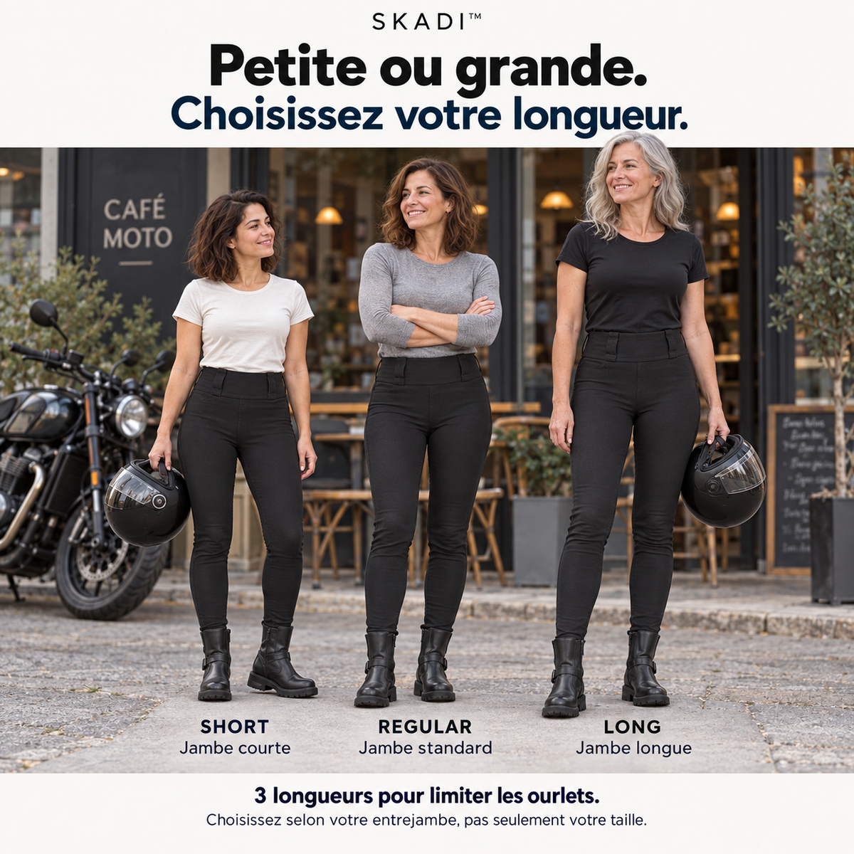 Leggings Moto Femme SKADI™ - Taille Haute | Kevlar® | Protection Niveau 2 — 3 longueurs