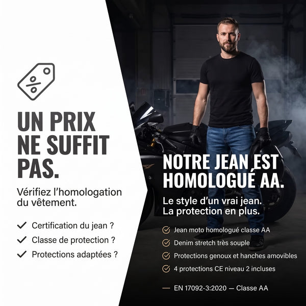 Un prix ne suffit pas : le jean moto Asfalt est homologué AA, norme EN 17092-3:2020