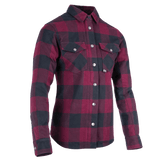 Surchemise moto femme SKADI carreaux rouge et noir, vue trois quarts