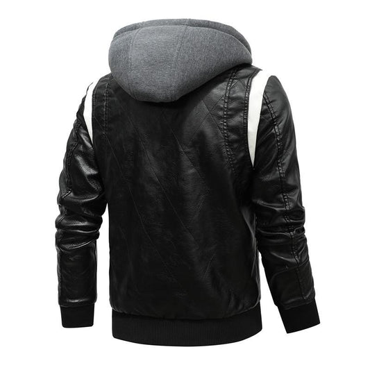 Veste en cuir avec capuche noir - LE PRATIQUE DU MOTARD