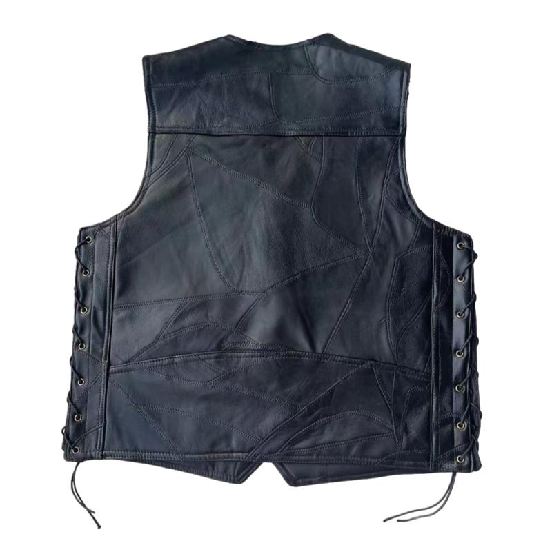 Gilet Cuir Biker a Lacet Blouson Moto Sans Manche 100 Biker