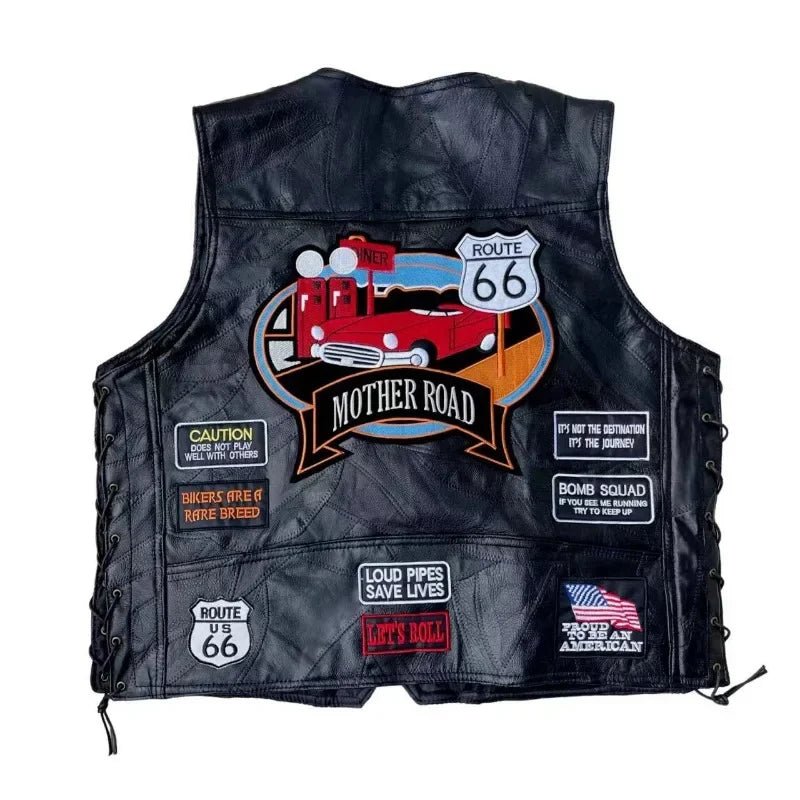 Gilet cuir biker avec patch - Rout66 - LE PRATIQUE DU MOTARD