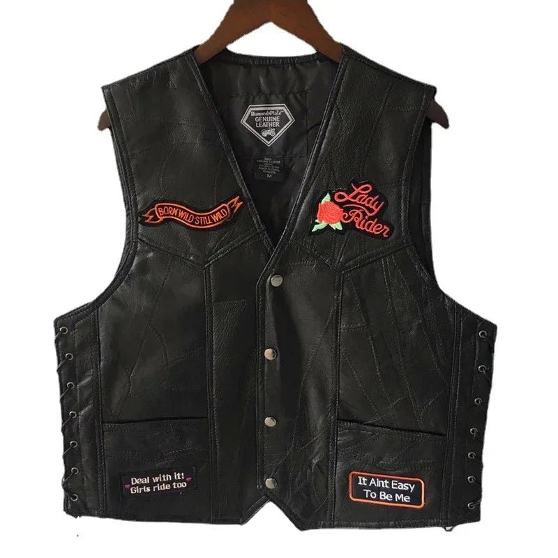 Gilet cuir femme biker - LE PRATIQUE DU MOTARD