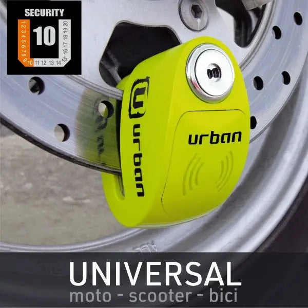 Bloque Disque Moto avec Alarme - Urban 6 mm Jaune Fluo - Le Pratique du Motard