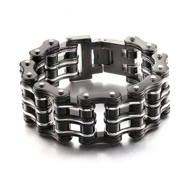 BRACELET CHAINE DE MOTO NOIR-ARGENT - Le Pratique du Motard