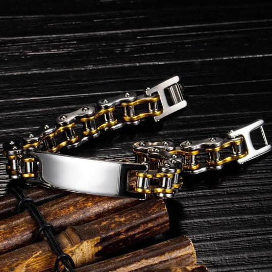 BRACELET CHAINE DE MOTO NOIR ET OR - Le Pratique du Motard
