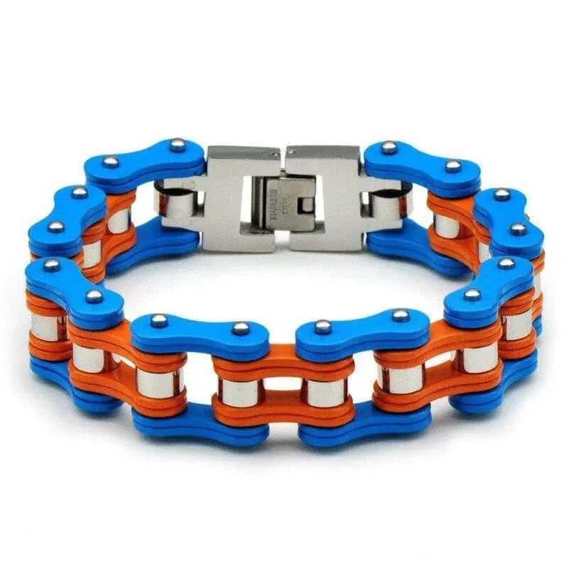 Bracelet chaine de moto Orange et bleu Le Pratique du Motard