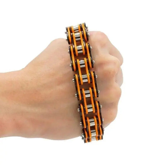BRACELET CHAINE DE MOTO ORANGE ET NOIR - Le Pratique du Motard