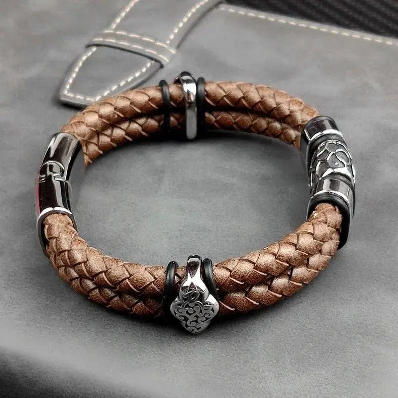 Bracelet motard homme Cuir/Acier - Le Pratique du Motard