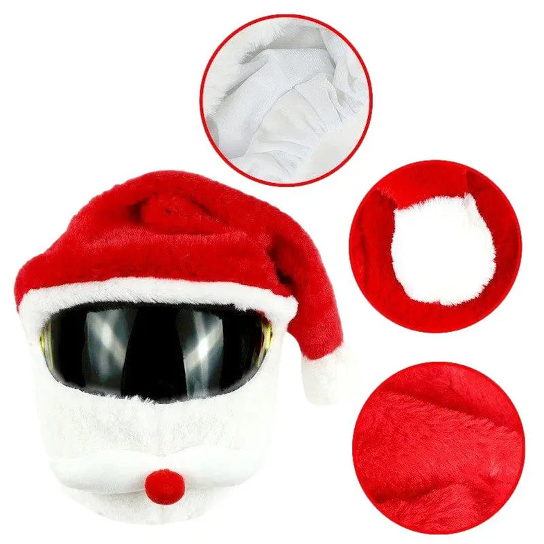 Housse De Casque Moto Père Noël - Couvre-casque Peluche Drôle Pour Fêtes (casque Non Inclus)