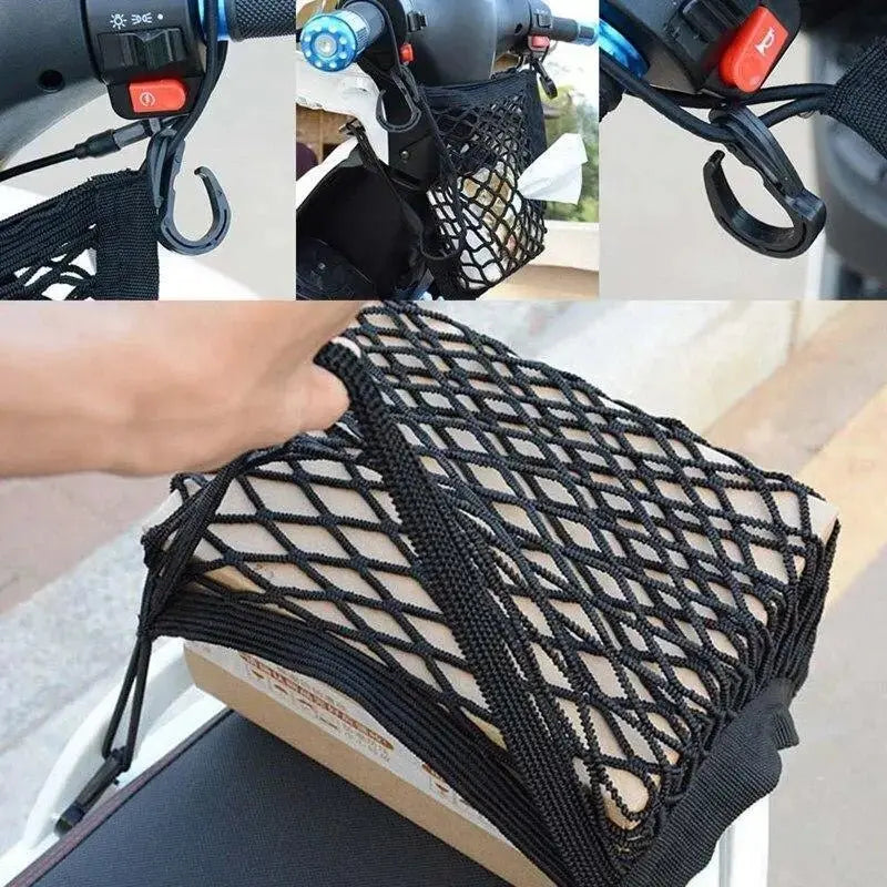 GOOFIT Filet à Bagages Moto 38x38 Cm – Élastique Ultra Résistant Avec 6 Crochets Protégés, Bleu Foncé – Idéal Pour Moto, ATV, Vélo, Voiture