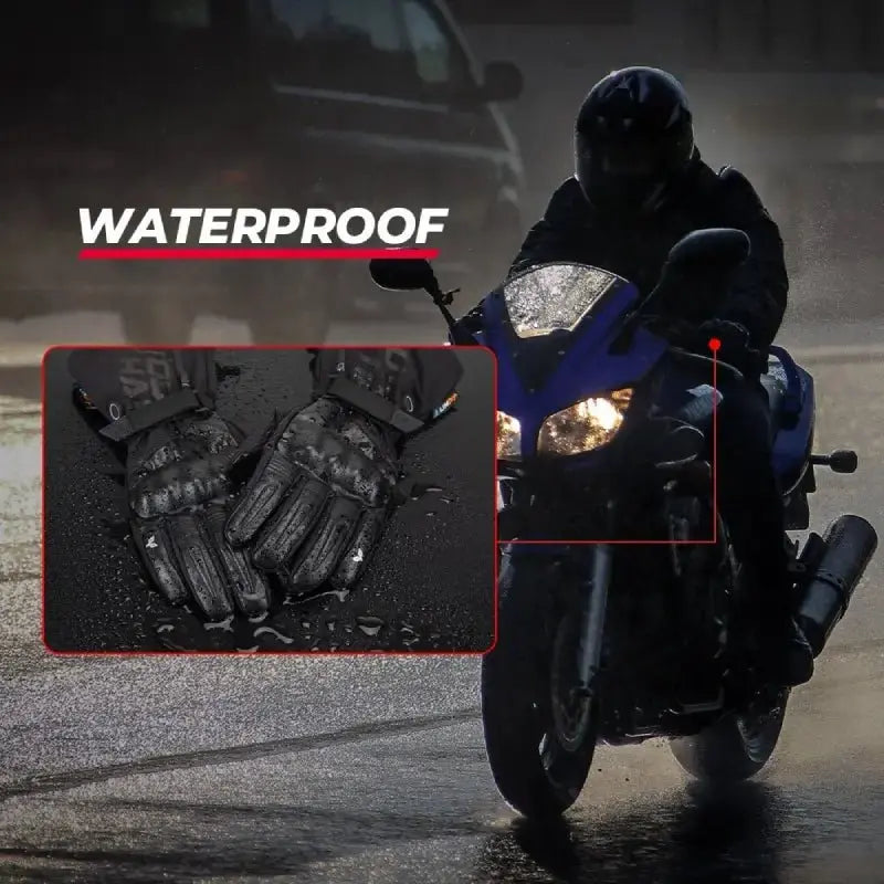 Gants de moto d'hiver Tactile S-Line en cuir imperméable et tissu noir