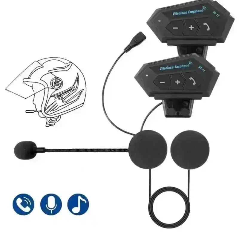 Acheter BT-12B Intercom pour casque de moto Bluetooth 5.0 + casque CSR,  batterie 2000 mAh, mains libres pour casque complet/demi-visage,  communication d'équitation, lecture de musique