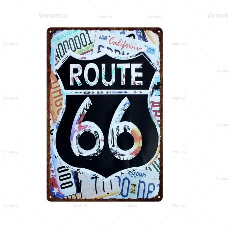 Plaque décorative métallique Route 66 - Le Pratique du Motard