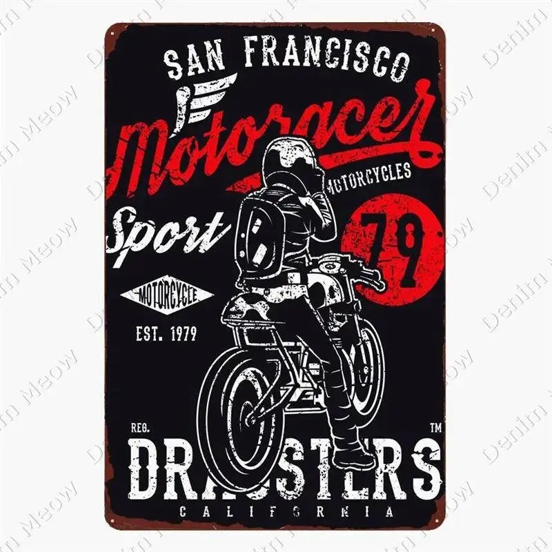 Grande moto murale en métal, finition noir charbon, alu brossé et rouge  sang, ambiance bikers motards