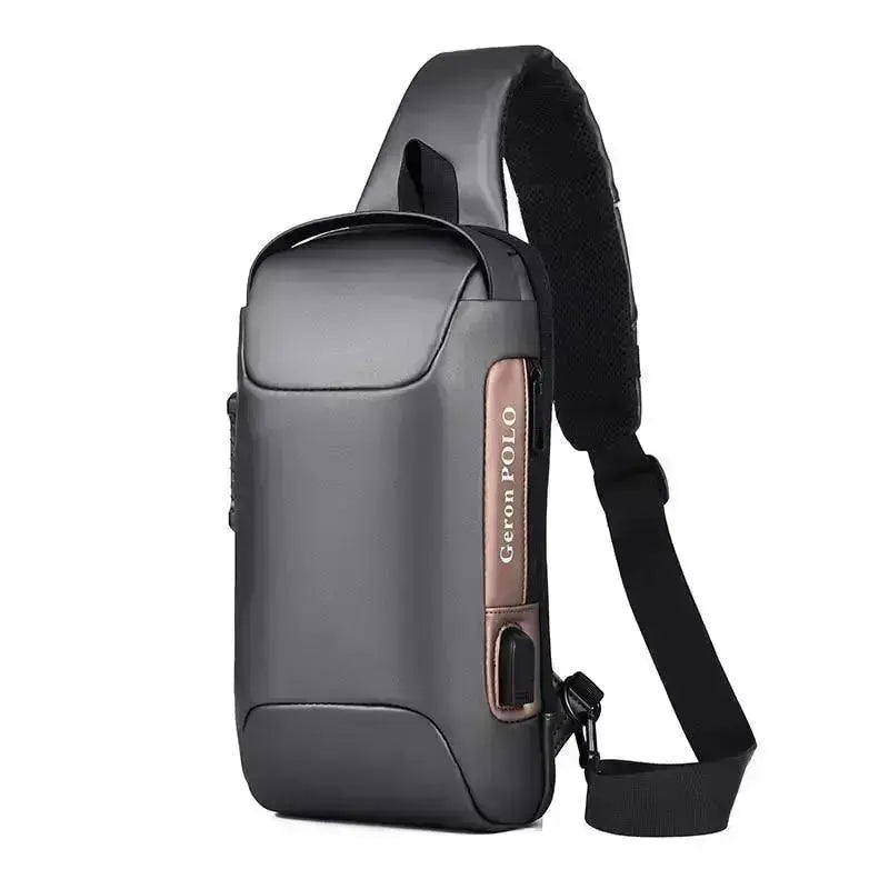 Sac bandoulière moto gris vue de profil avec bandoulière matelassée
